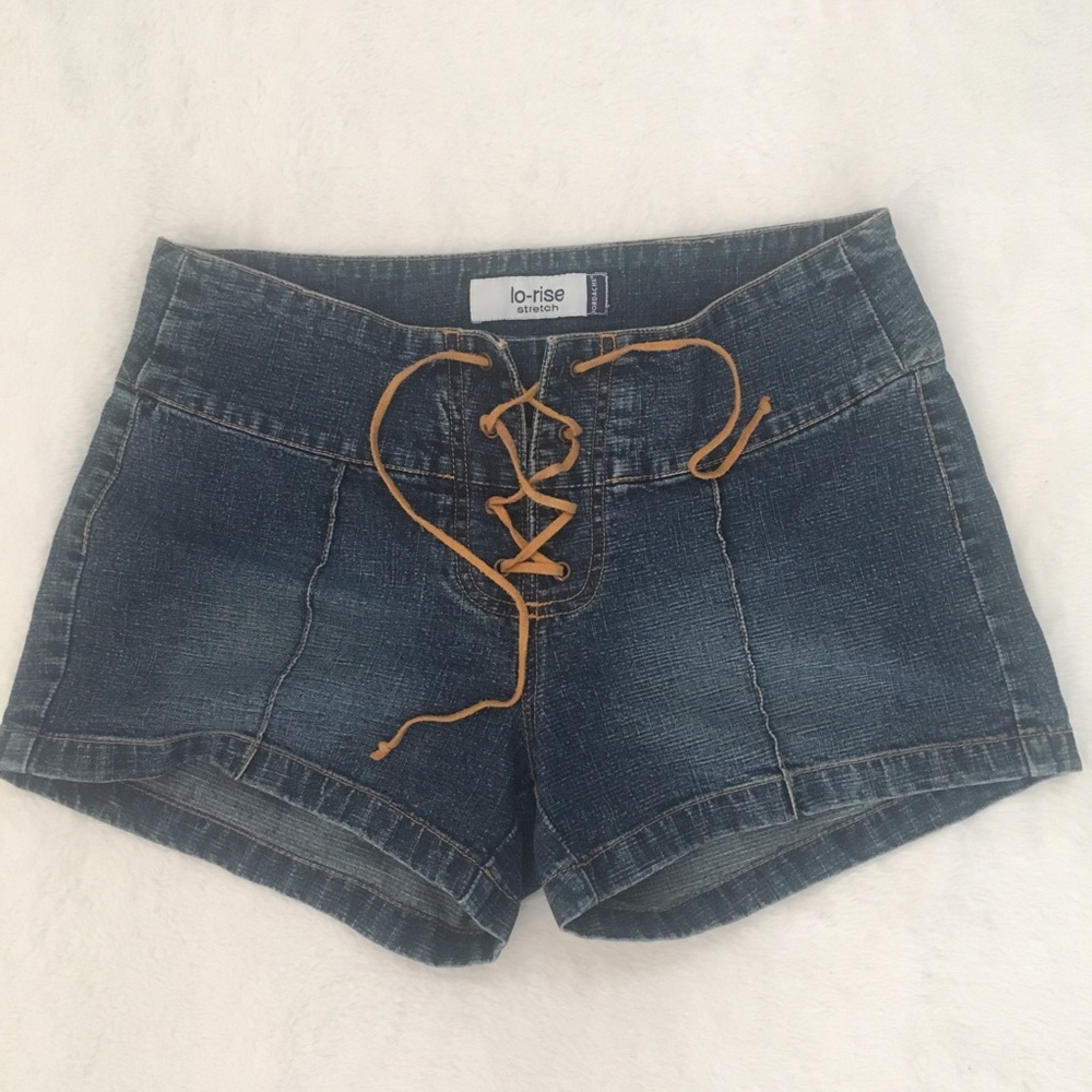 Leather Tie High Waisted Jean Shorts